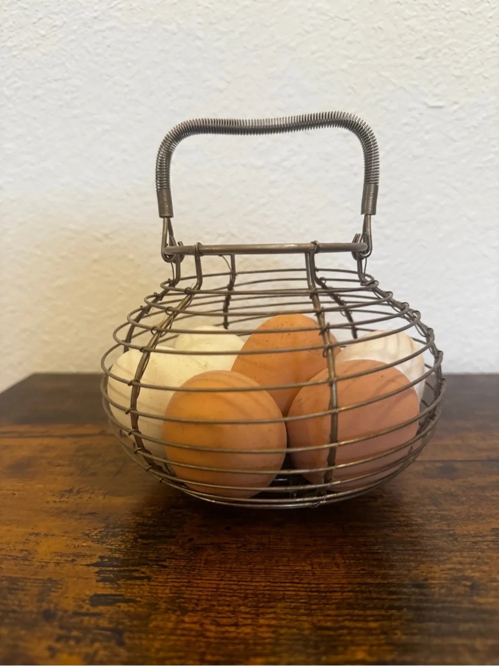 Vintage Wire Egg Basket with Faux Eggs Rustic Farmhouse Cottagecore Decor